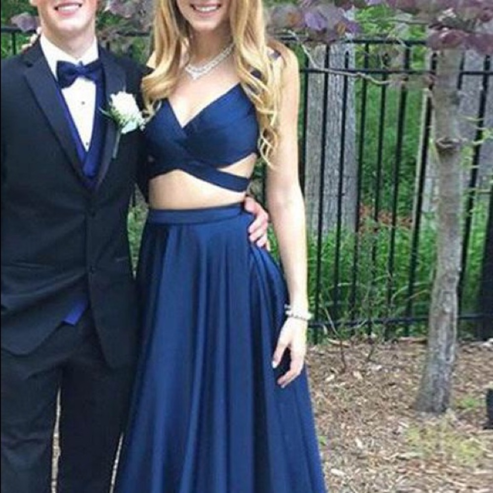 Two Piece Navy Blue Prom Dress